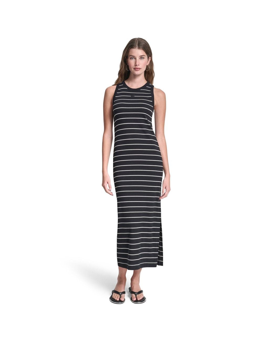 DKNY Black Jeans Striped Rib Tank Maxi Dress