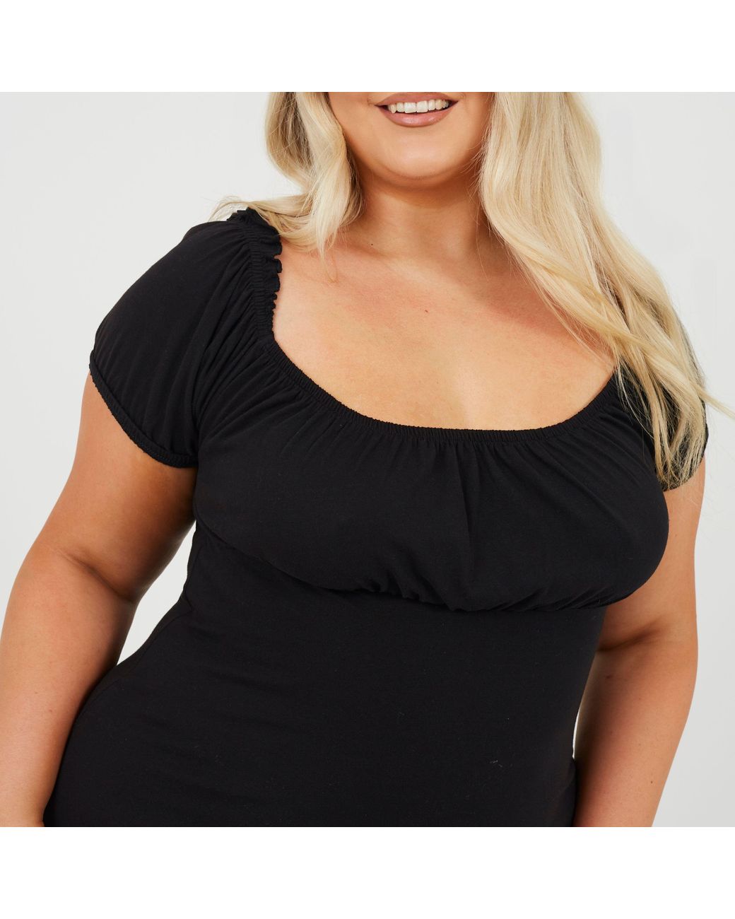 Brave Soul Black Plus Size Milk Maid Dress With Puff Sleeve