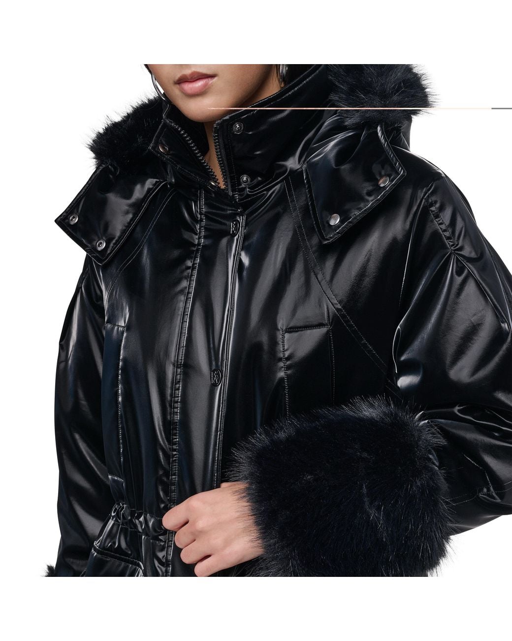 DKNY Black Sportswear Faux Fur Long Jacket