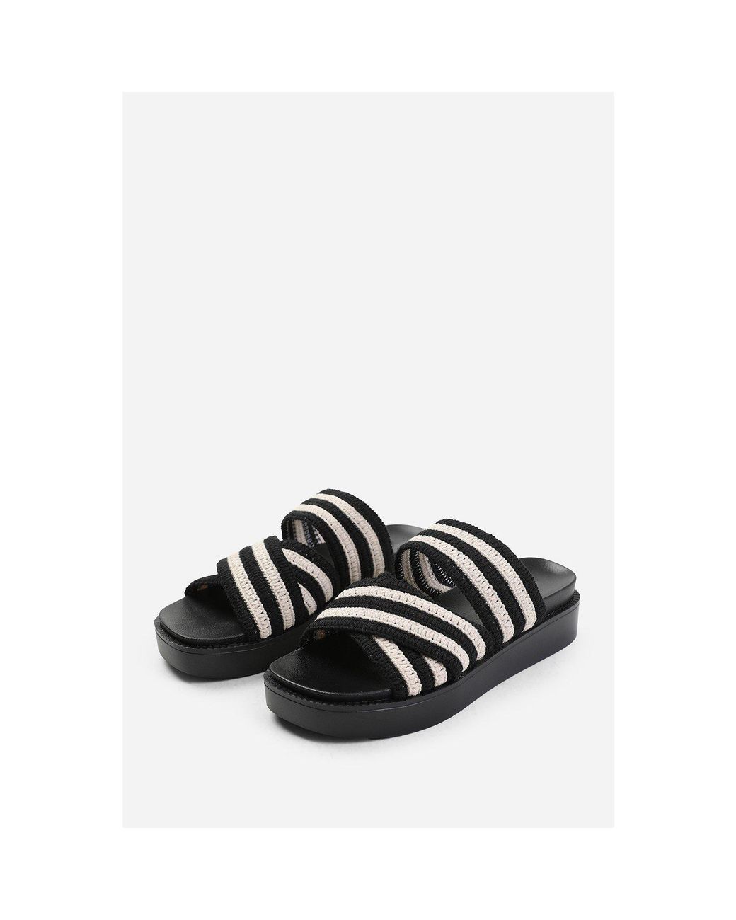 Where's That From Black Contrast Strap Flat Sandal