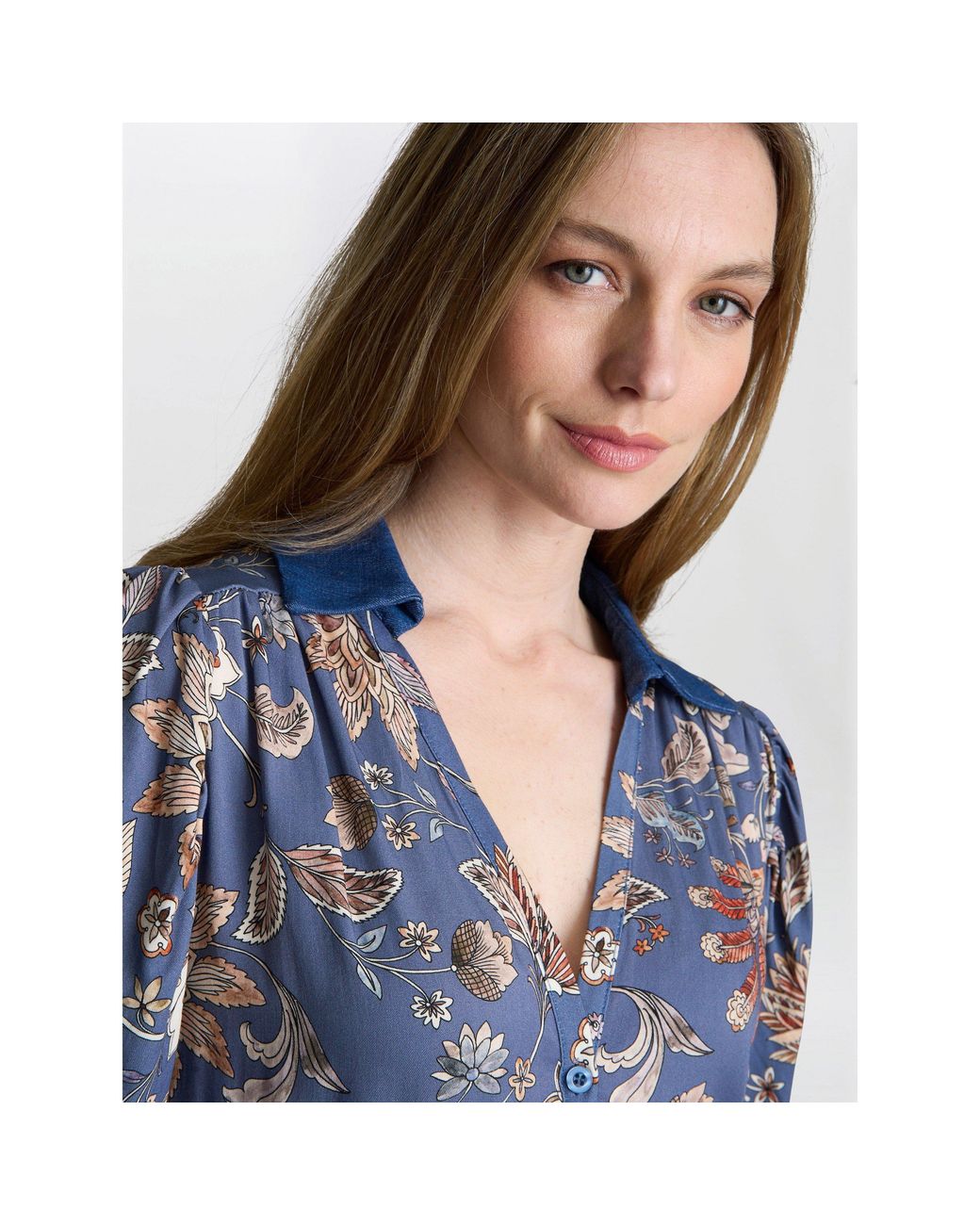 Gina Bacconi Blue Regina Waisted Chambray Detail Dress