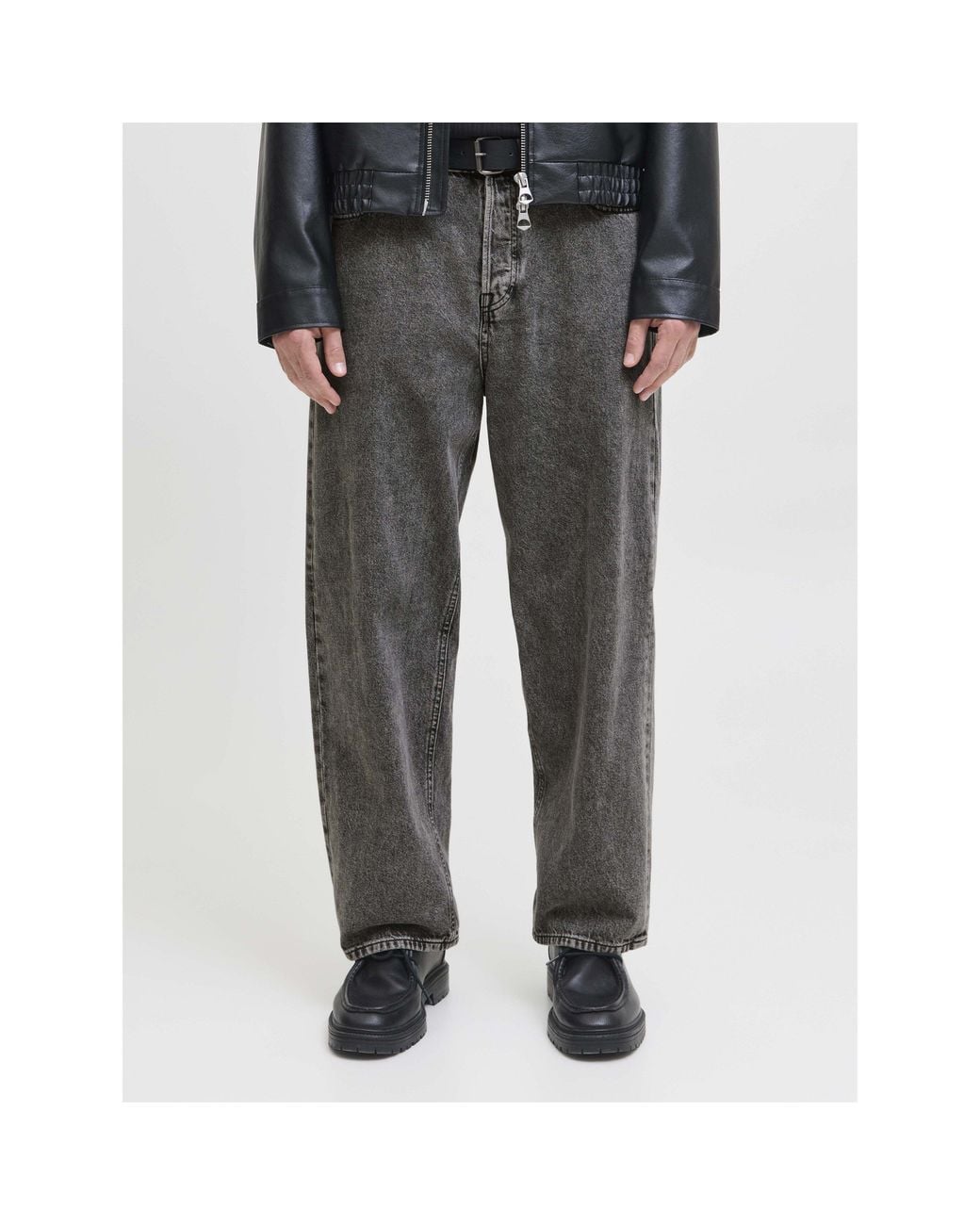 Jack & Jones Gray Alex Original Cotton High-Waisted Wide-Leg Jeans for men
