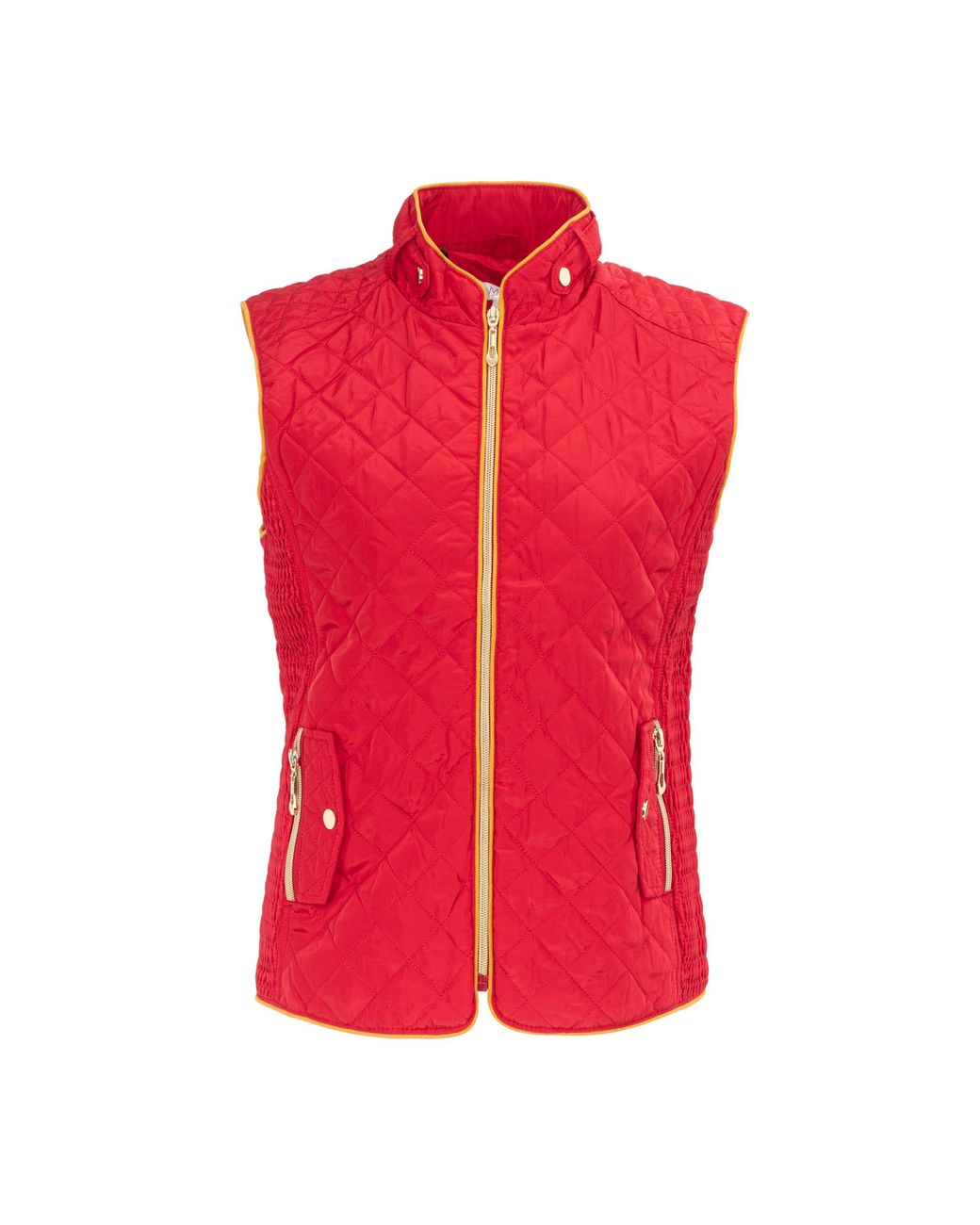 Miso Red Stand Collar Full Zip Hip Length Gilet