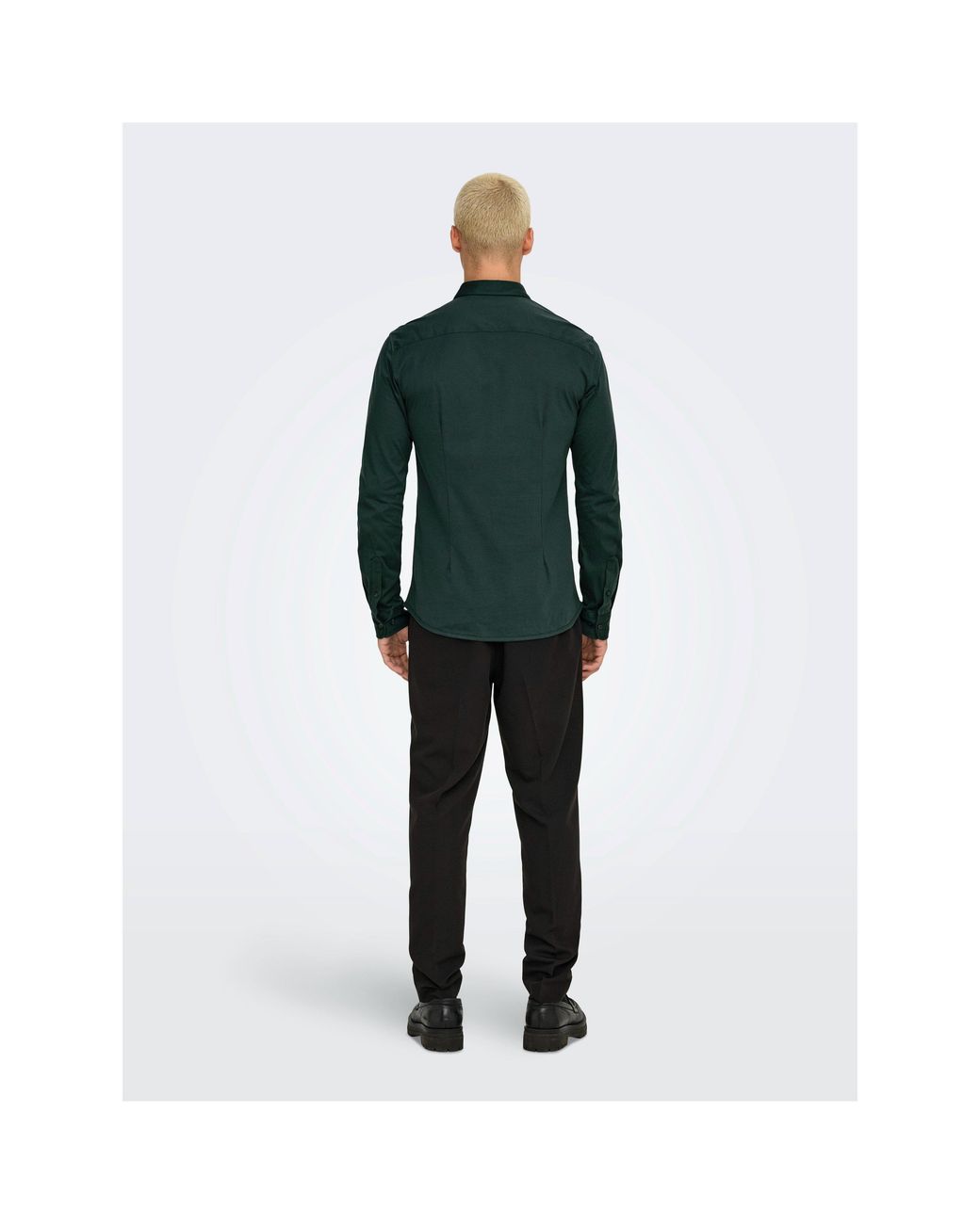 ONLY Green Long-Sleeve Plain Shirt for men