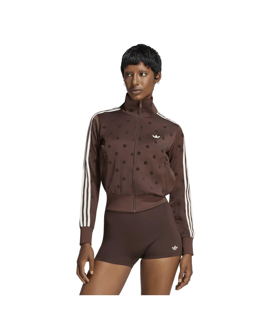 Adidas Originals Brown Satin Polka Dot Tracksuit Top