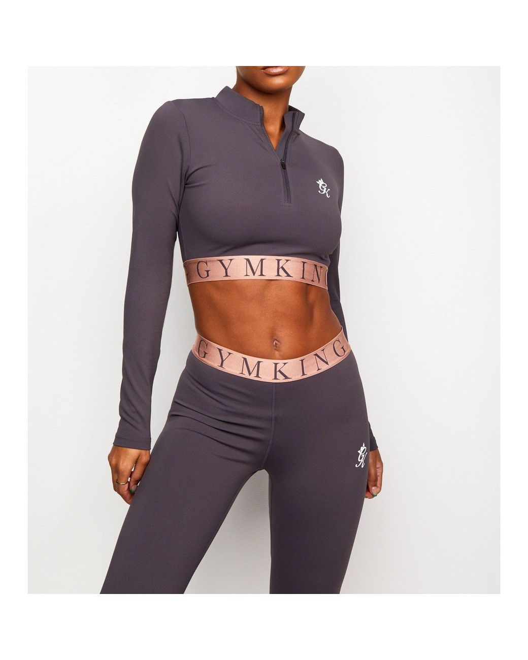 Gym King Gray Impact Quarter Zip Funnel Neck Crop Top