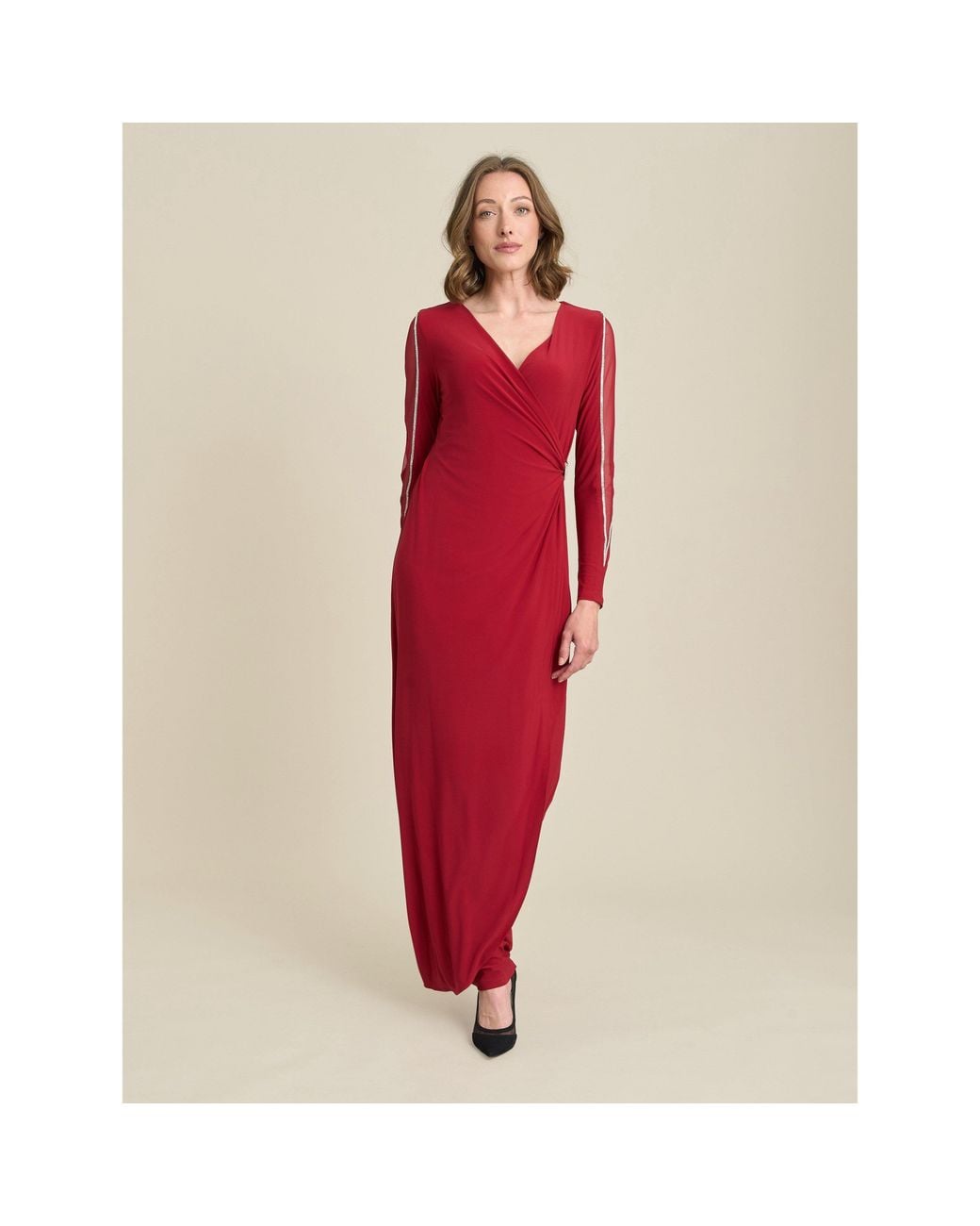 Gina Bacconi Red Stefanie Long Sleeve Maxi Dress
