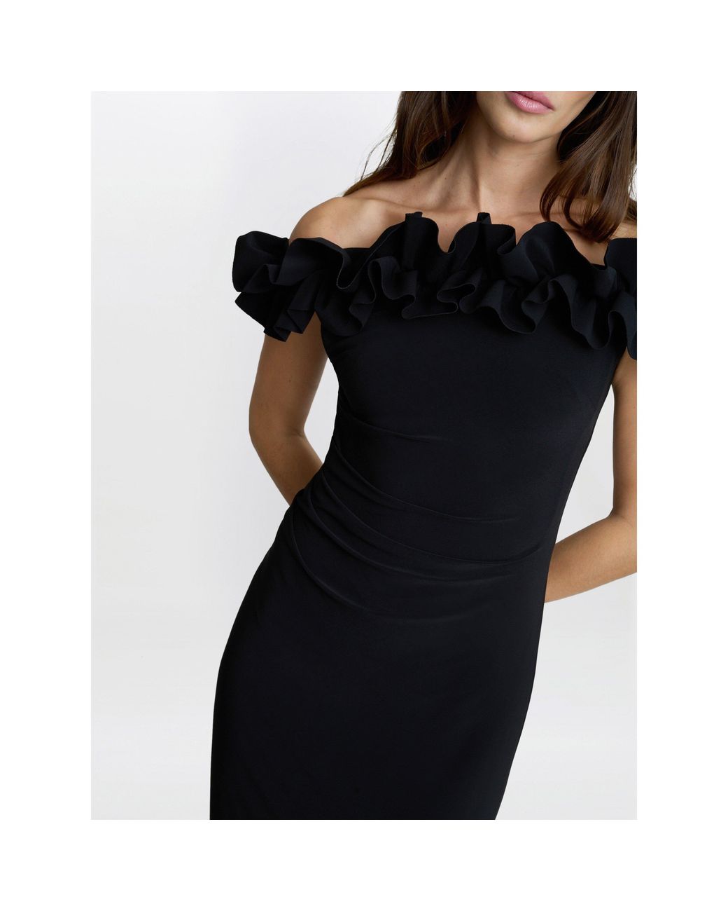 Gina Bacconi Blue Sabrina Jersey Ruffle Neck Maxi Dress