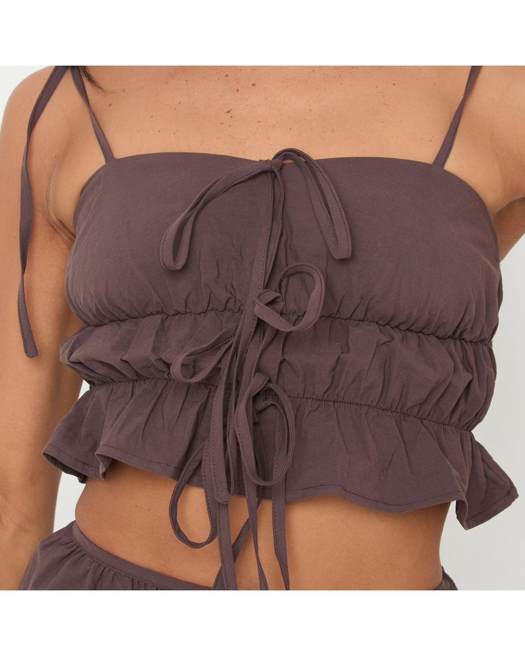 I Saw It First Red Poplin Ruched Tie Crop Top