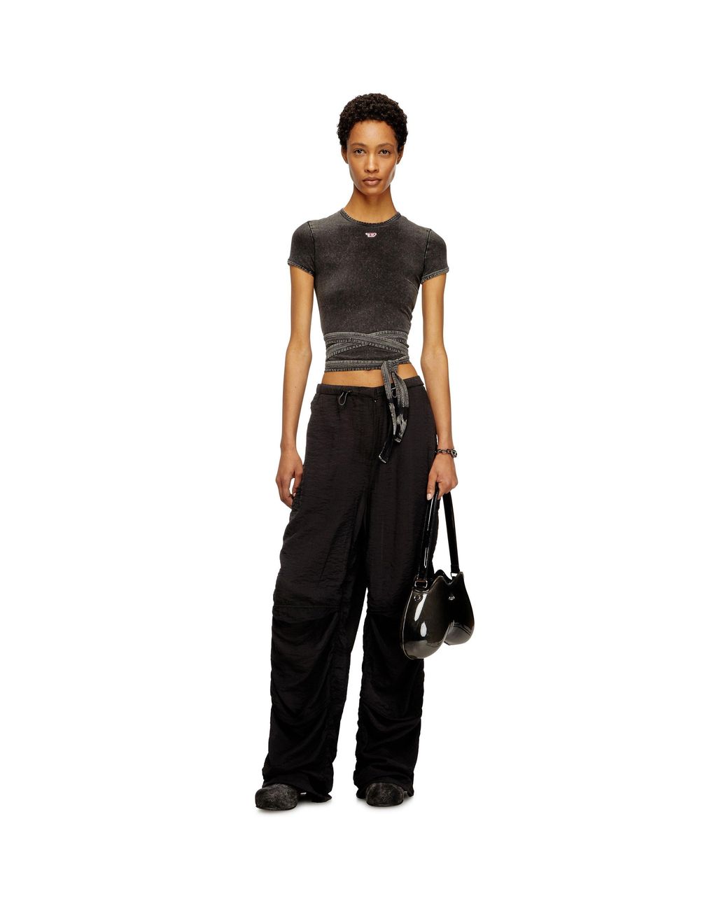 DIESEL Black Bunny Tail Cropped Cotton Short-Sleeve Slim-Fit T-Shirt