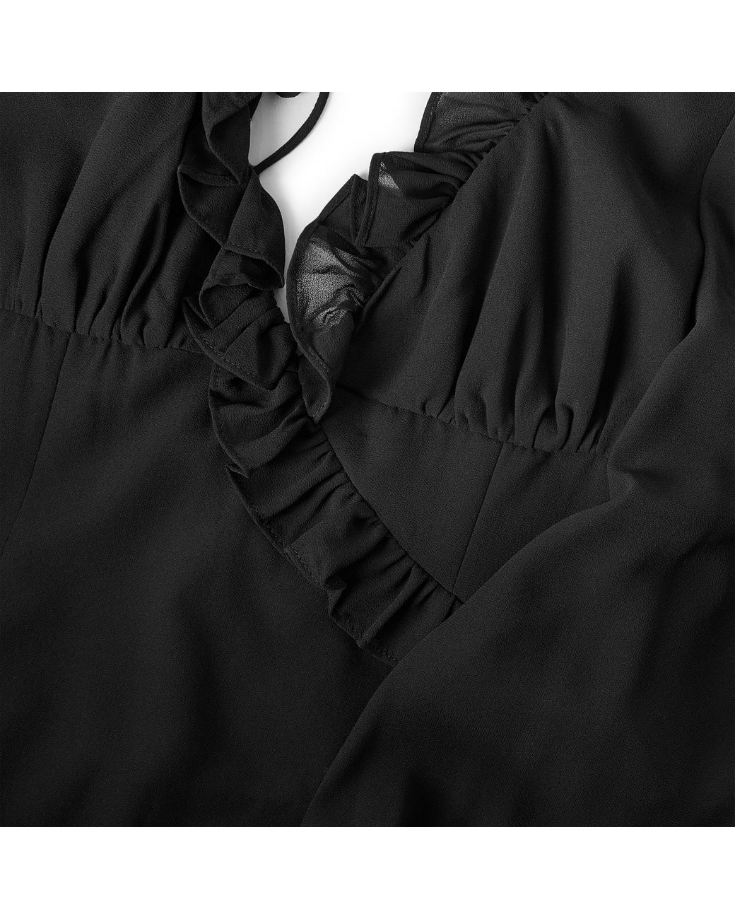 Anne Louise Boutique Black Ruffle Tie Neck Long-Sleeve Maxi Dress