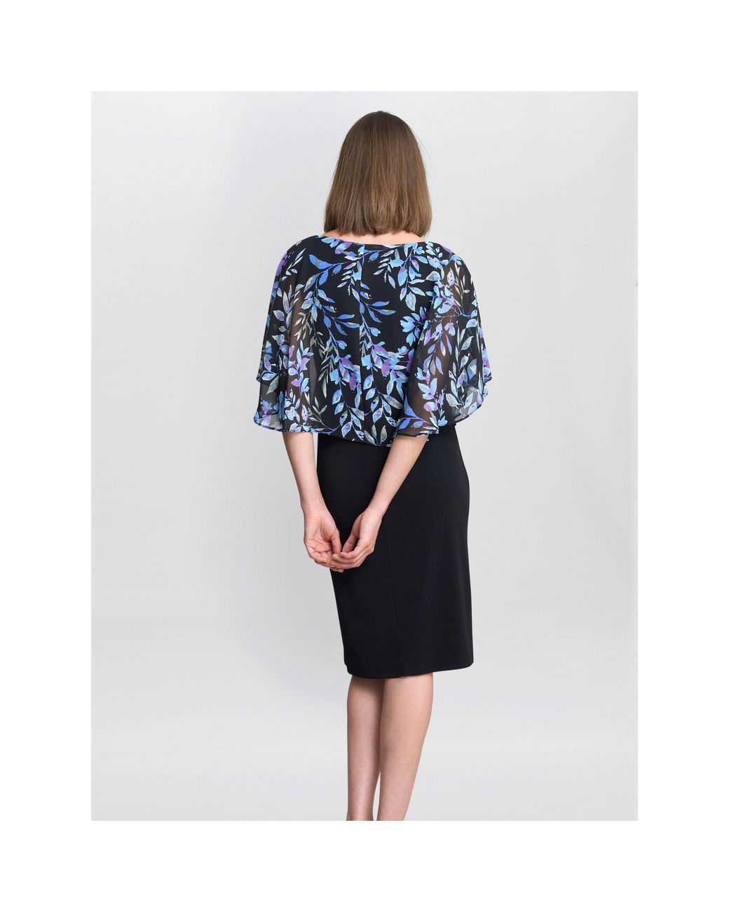 Gina Bacconi Blue Jenny Floral Chiffon Overlay Dress
