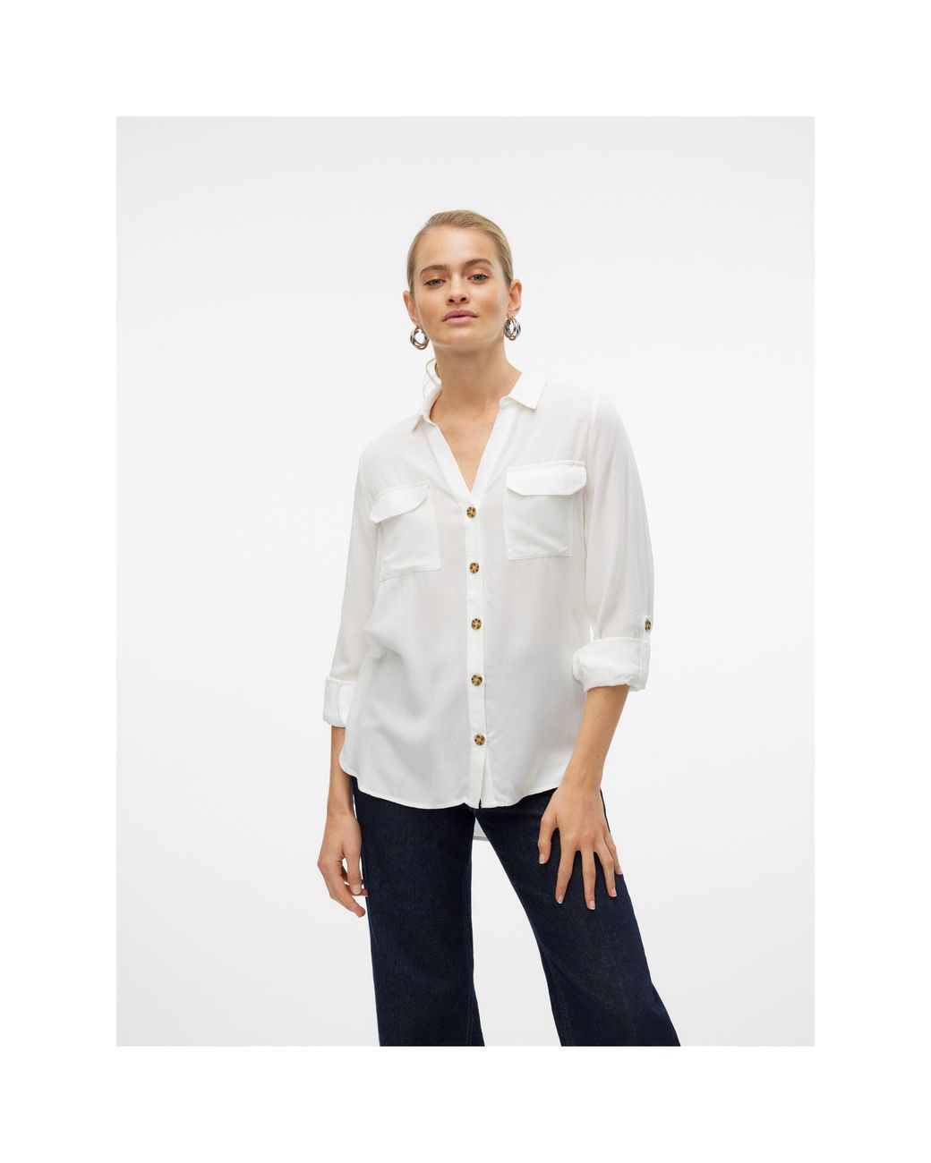 Vero Moda White Long-Sleeve Plain Shirt