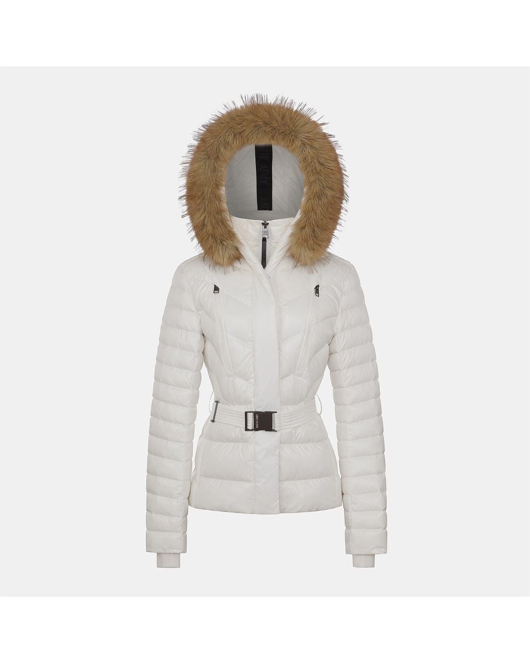 ARCTIC ARMY Gray Aurora Belted Hooded Long Sleeve Short Puffer Jacket