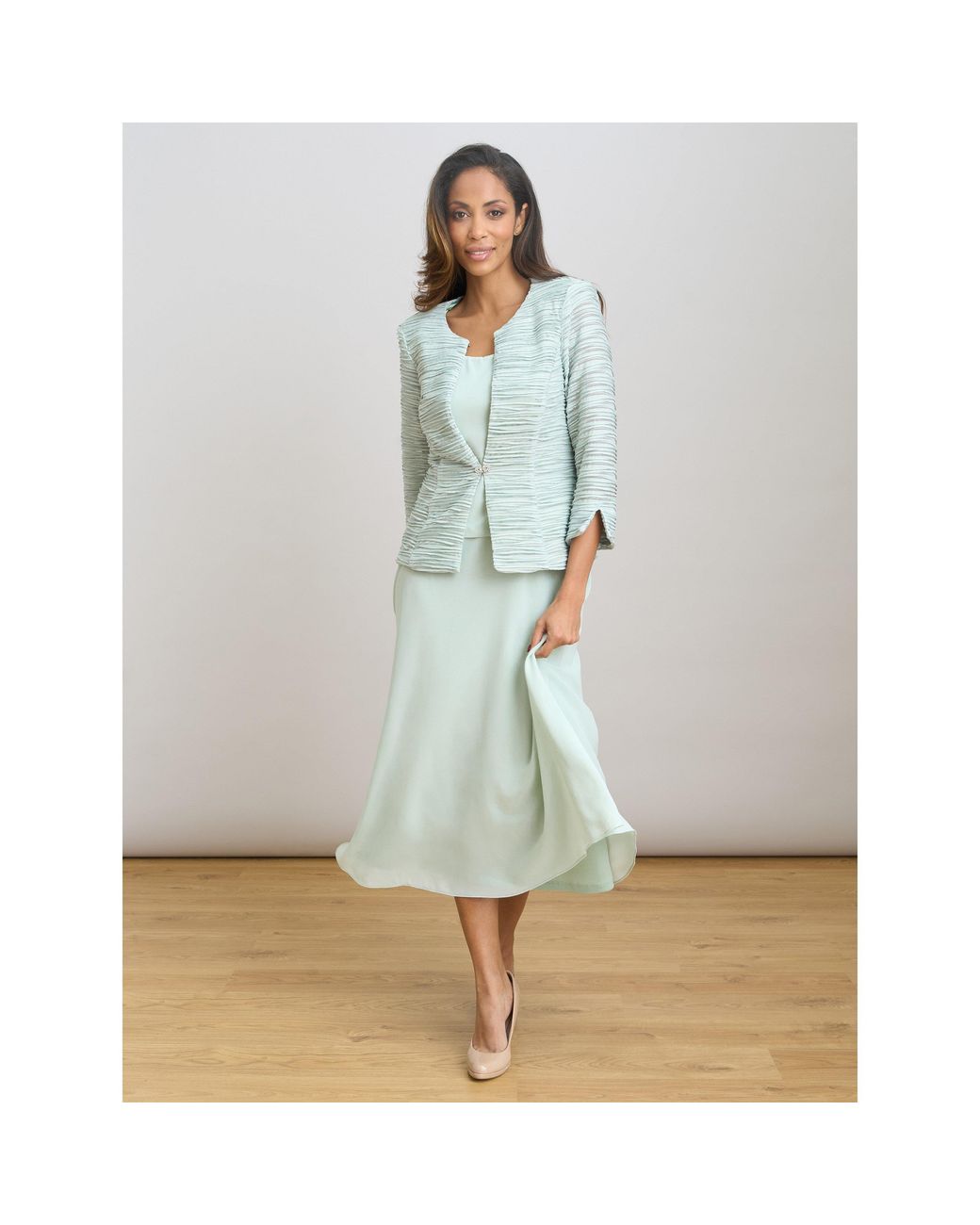 Gina Bacconi Green Page Fancy Jacket & Chiffon Dress