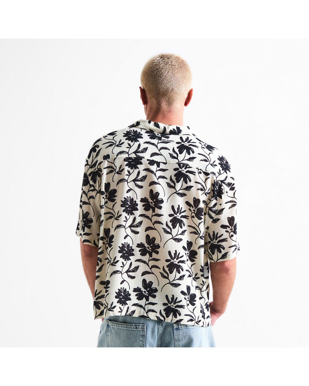 MKI Miyuki-Zoku Black Floral Short Sleeve Bowling Shirt for men