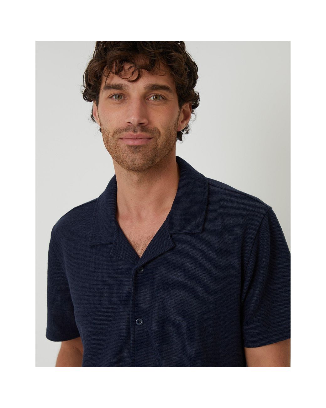 Threadbare Blue Antti Short-Sleeve Plain Shirt for men