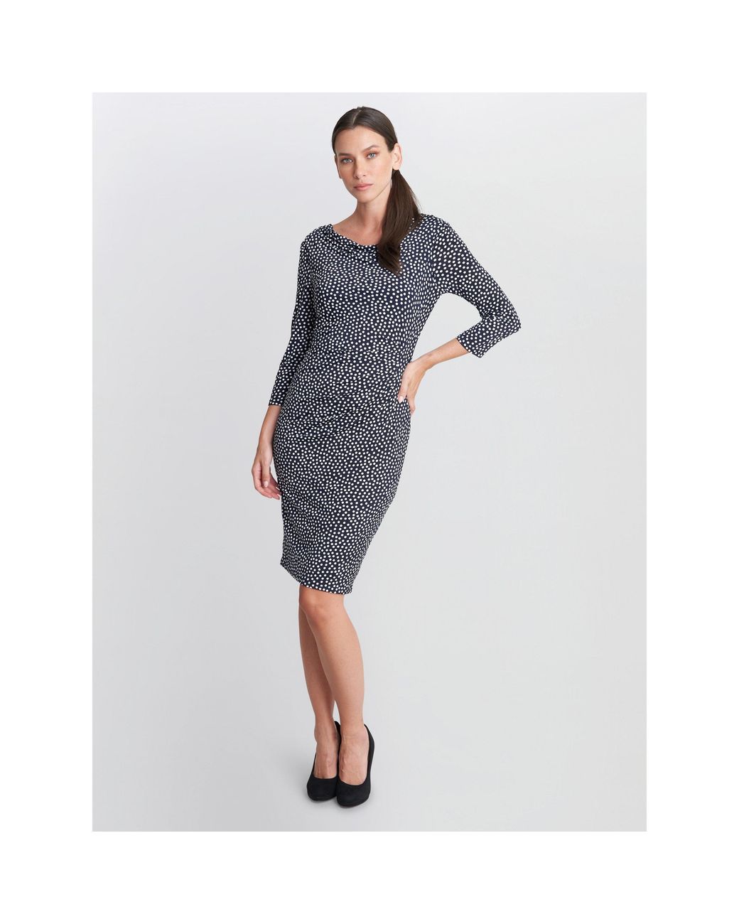 Gina Bacconi Blue Bailey Printed Jersey Cowl Neck Dress