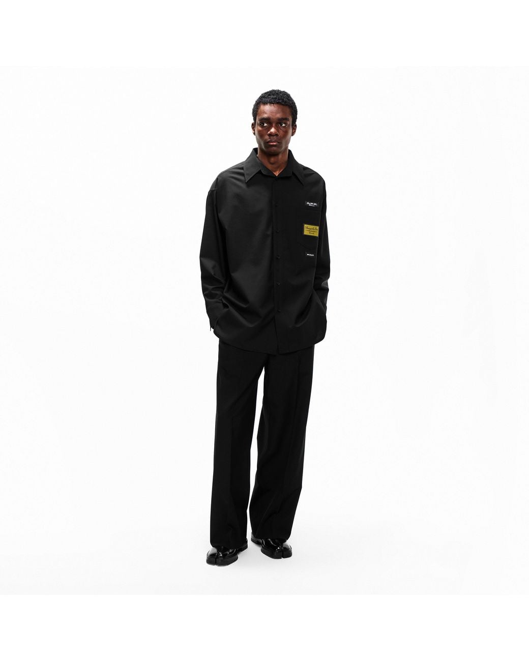 MM6 by Maison Margiela Black Label Wool Long Sleeve Plain Shirt for men