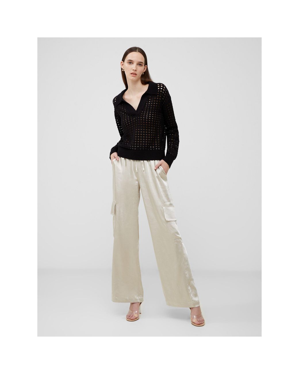 French Connection White Manda Pointelle Crew Neck Jumper