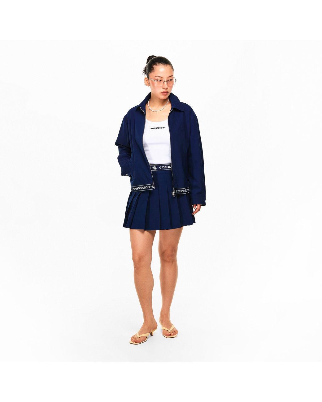 Casablanca Blue Pleated High-Waisted Mini Skirt