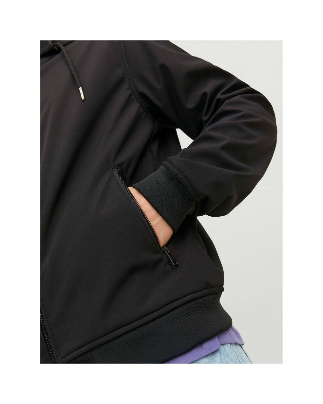 Jack & Jones Black Zipped Hooded Softshell Jacket for men