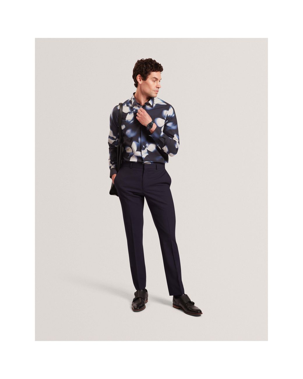 Ted Baker Blue Long Sleeve Floral Patterned Shirt for men