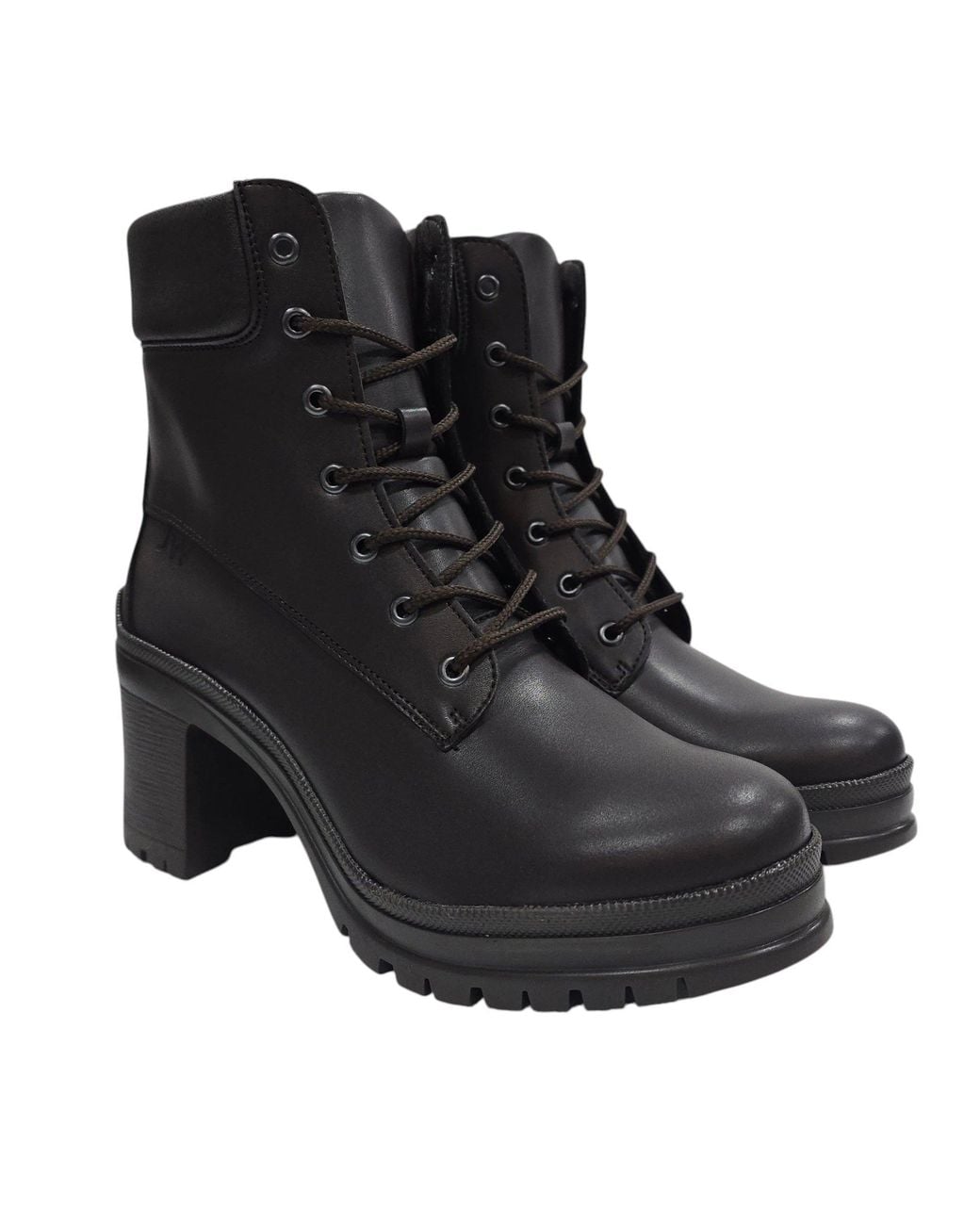 Jack Wills Black Premium Leather Block Heel Lace Up Ankle Boots