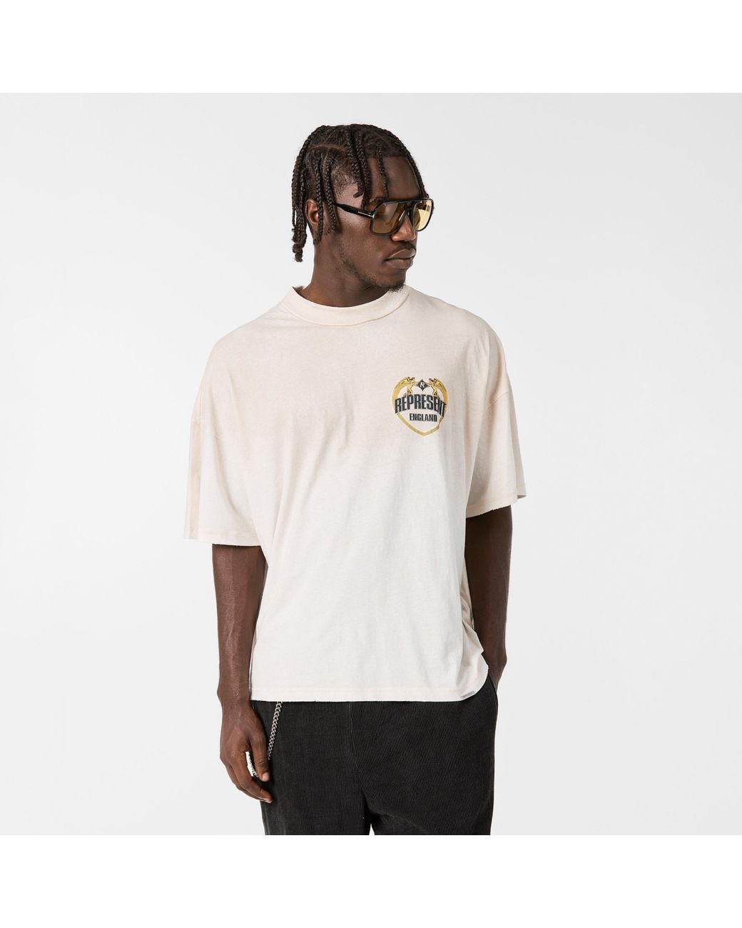 Represent White Angel Border Oversized T-Shirt for men