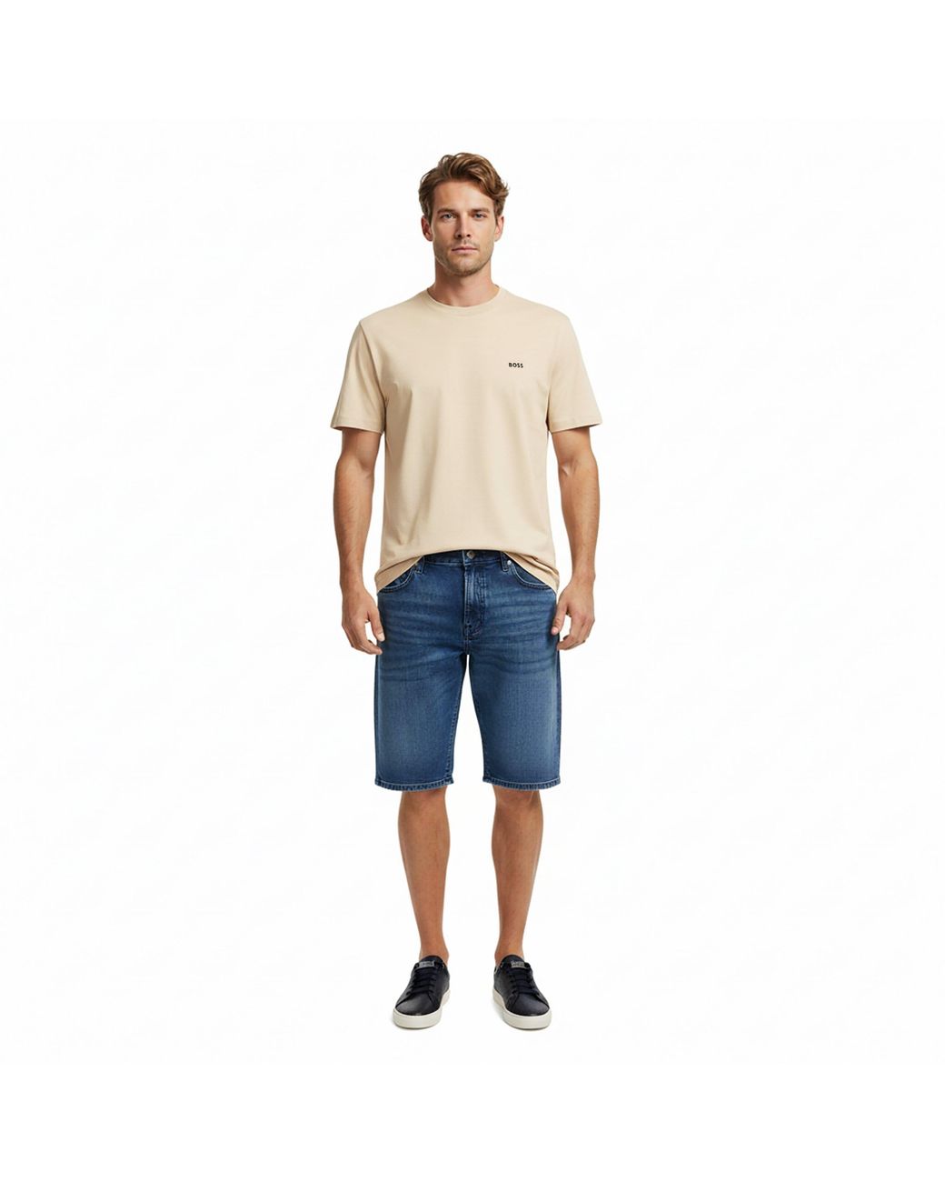 Boss Natural T-Shirt With Logo Design Stretch Cotton for men
