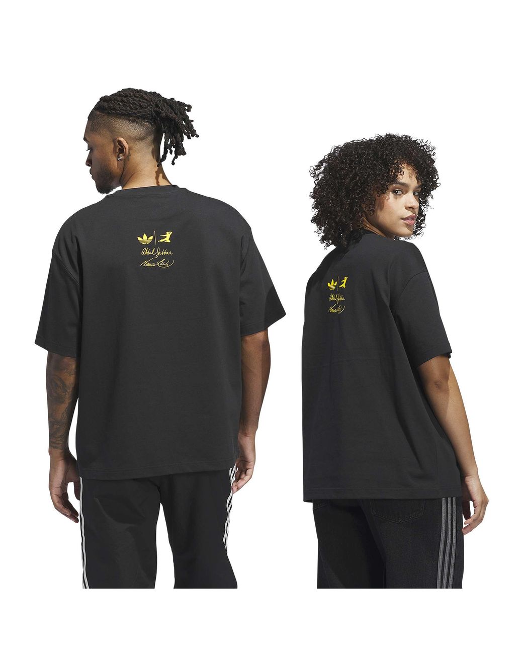 Adidas Black Bruce Lee Kick Cotton Short-Sleeve Oversized-Fit T-Shirt for men