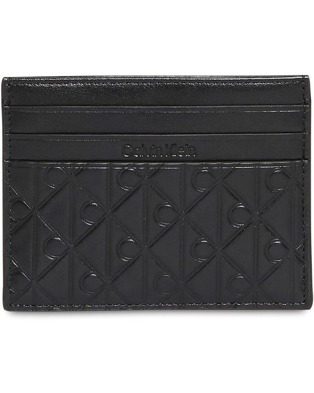 Calvin Klein Black Embossed Emblem Leather Card Holder for men