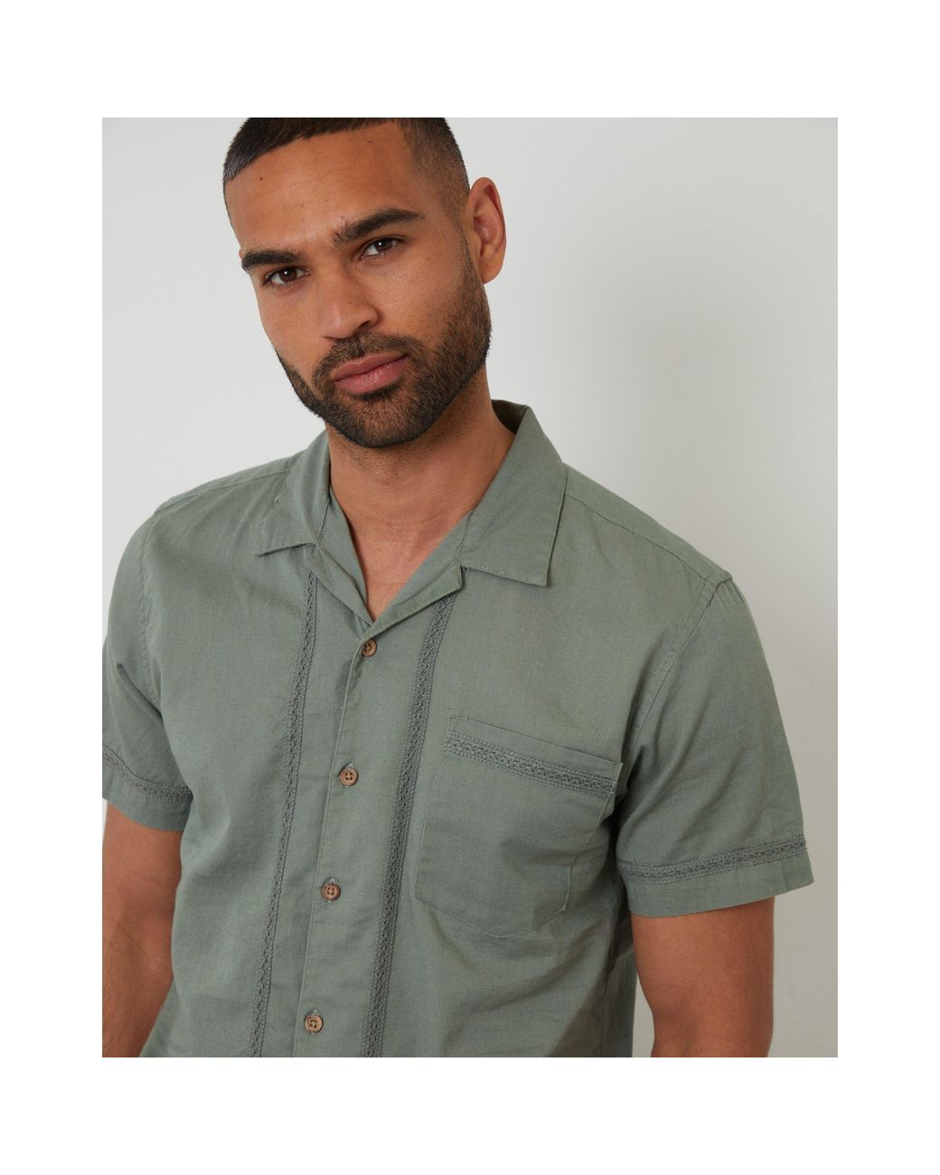 Threadbare Green Worden Short-Sleeve Bowling Shirt for men