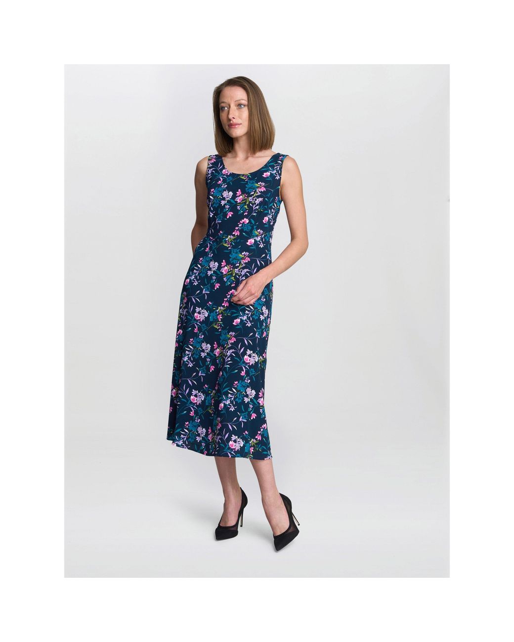 Gina Bacconi Blue Flo Floral Jersey Fit And Flare Dress