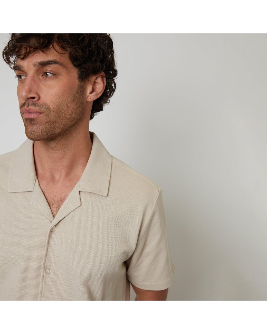 Threadbare Natural Cotton Pique Revere Collar Short Sleeve Shirt for men