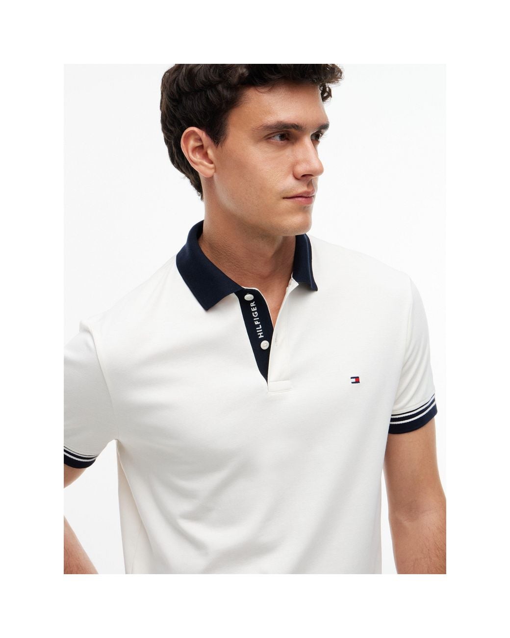 Tommy Hilfiger White Placket Cotton Short-Sleeve Polo for men