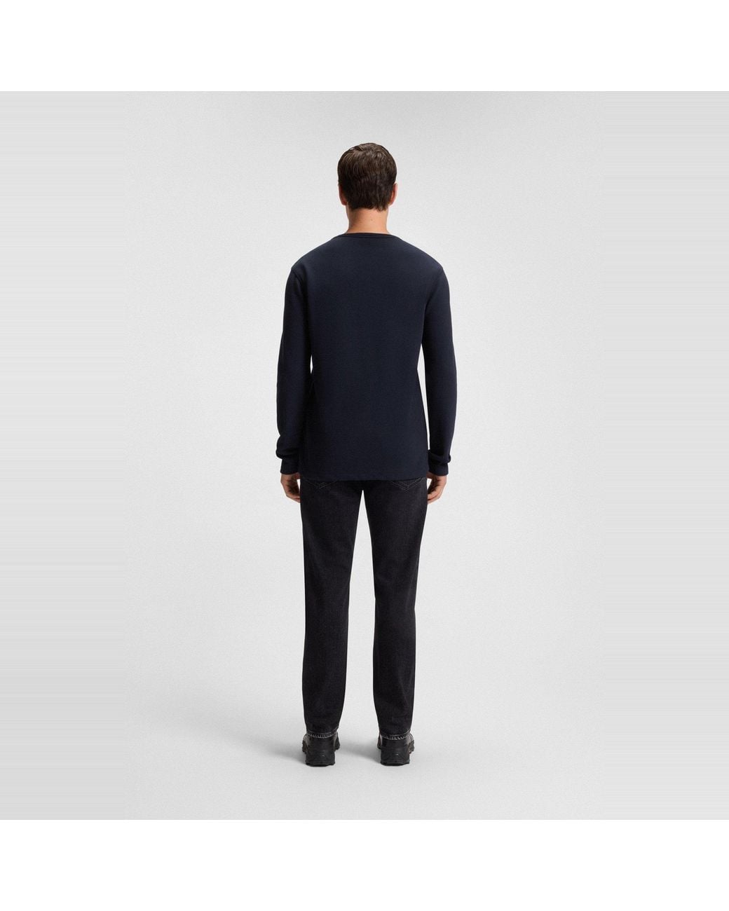 Boss Blue Tempesto Long-Sleeve Cotton Crew-Neck Polo Shirt for men