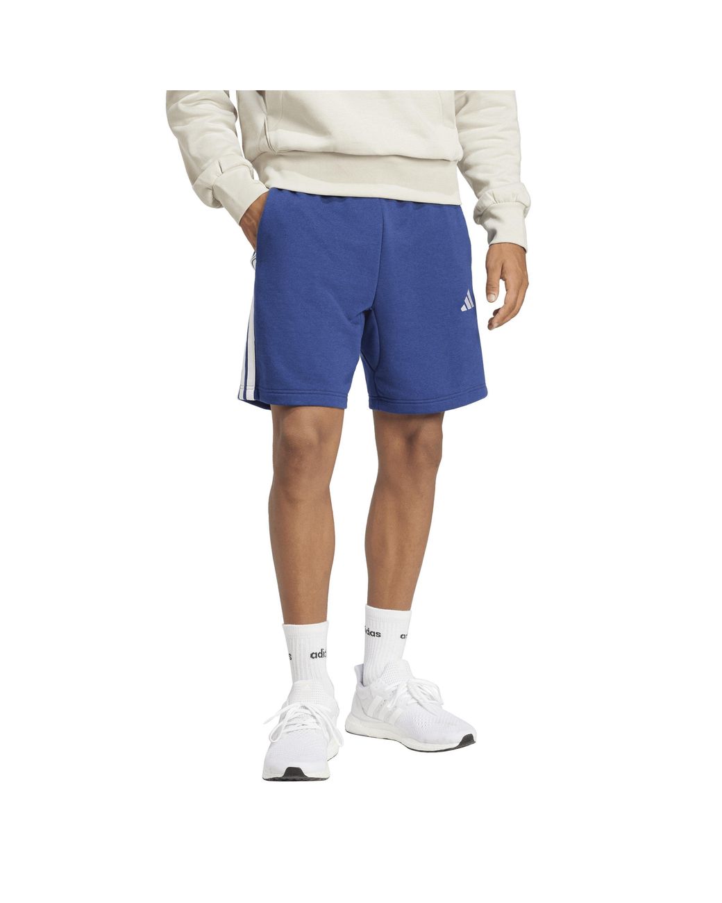 Adidas Blue Essentials 3 Stripe Fleece Shorts for men