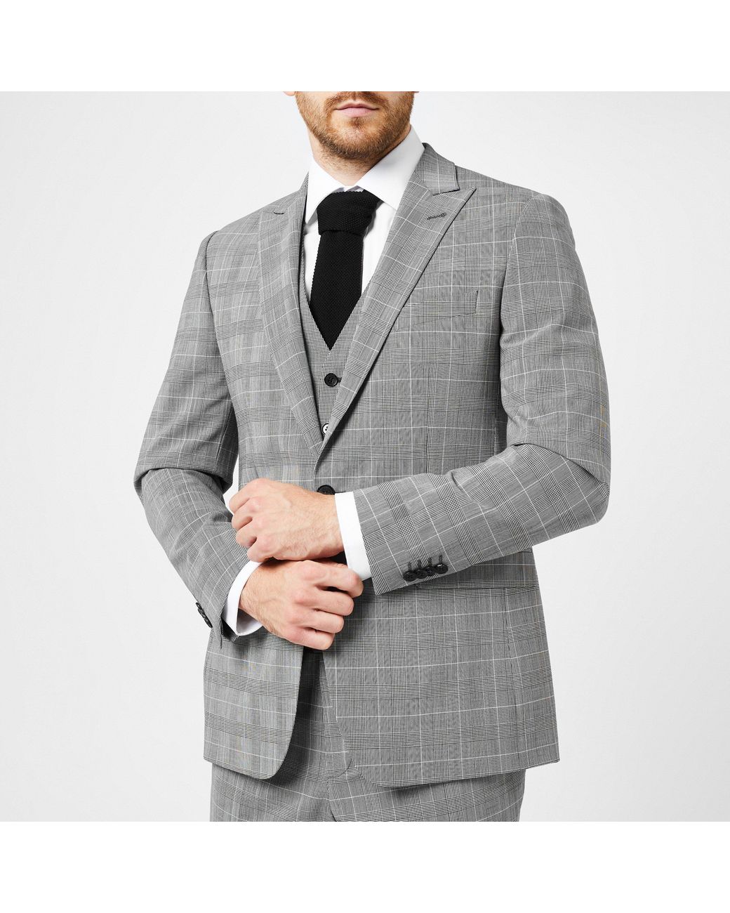 Without Prejudice Gray Perrin Slim Fit Check Waistcoat for men