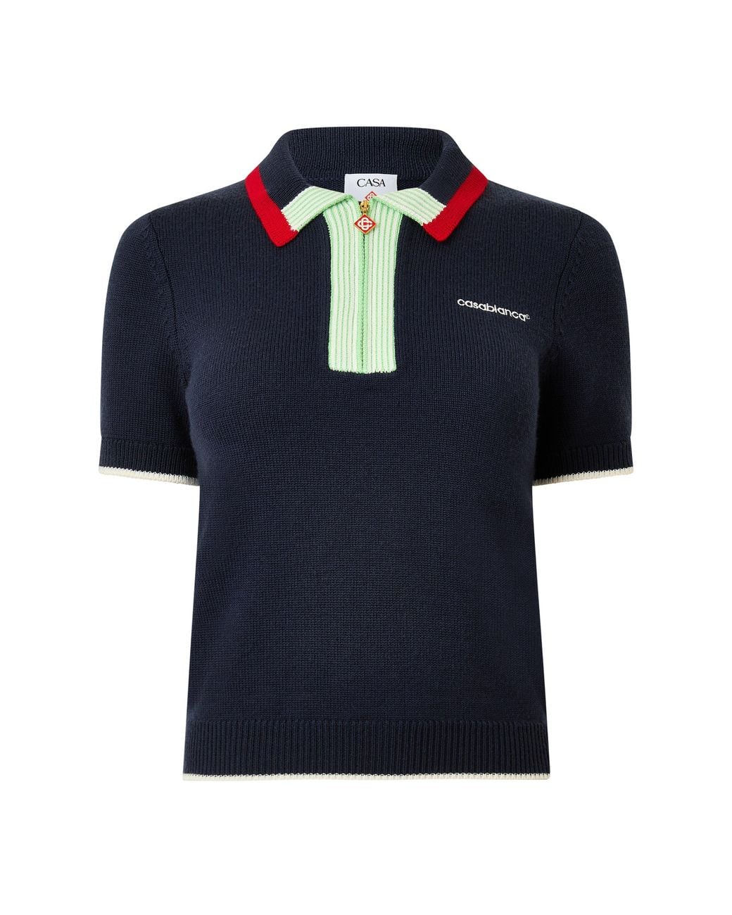 Casablanca Blue Merino Slim-Fit Short-Sleeve Polo