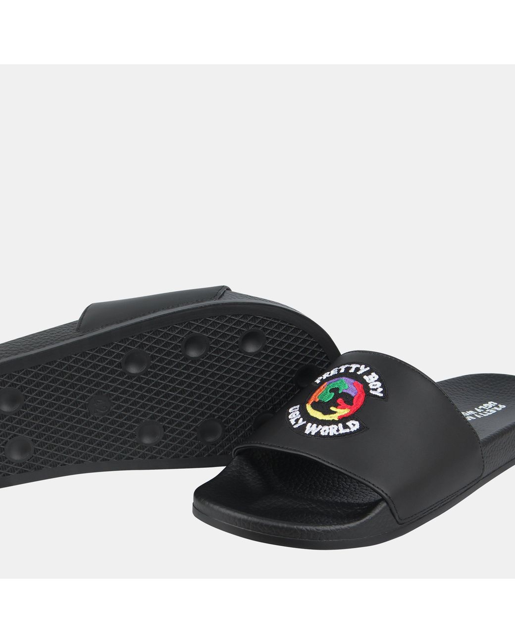 PRETTY BOY UGLY WORLD Black The World Sliders for men