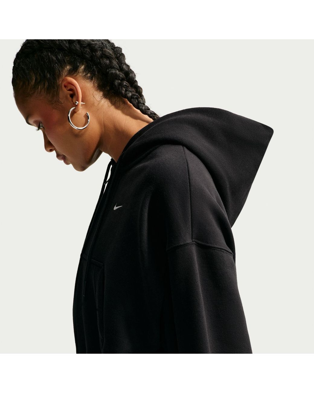 Nike Black Studio Crop Full-Zip Cotton Oversized-Fit Fleece