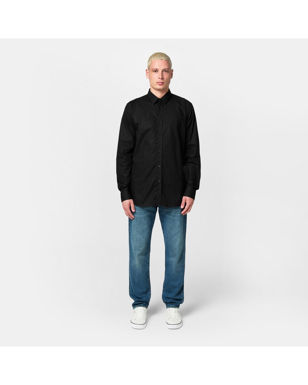 HUGO Black Elisha Long Sleeve Plain Shirt for men