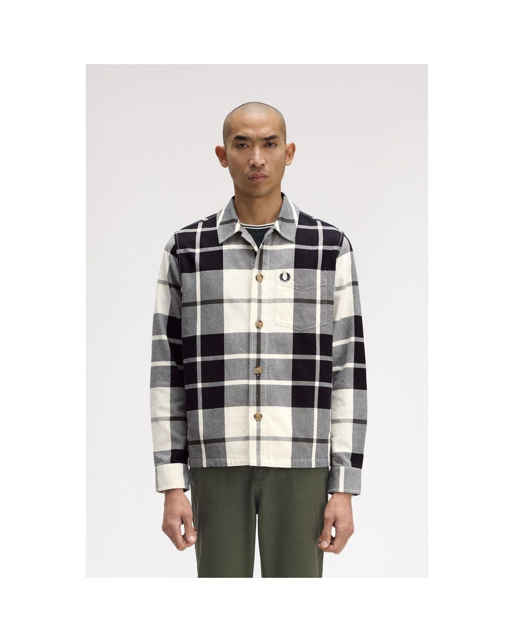 Fred Perry Black Tartan Twill Overshirt for men