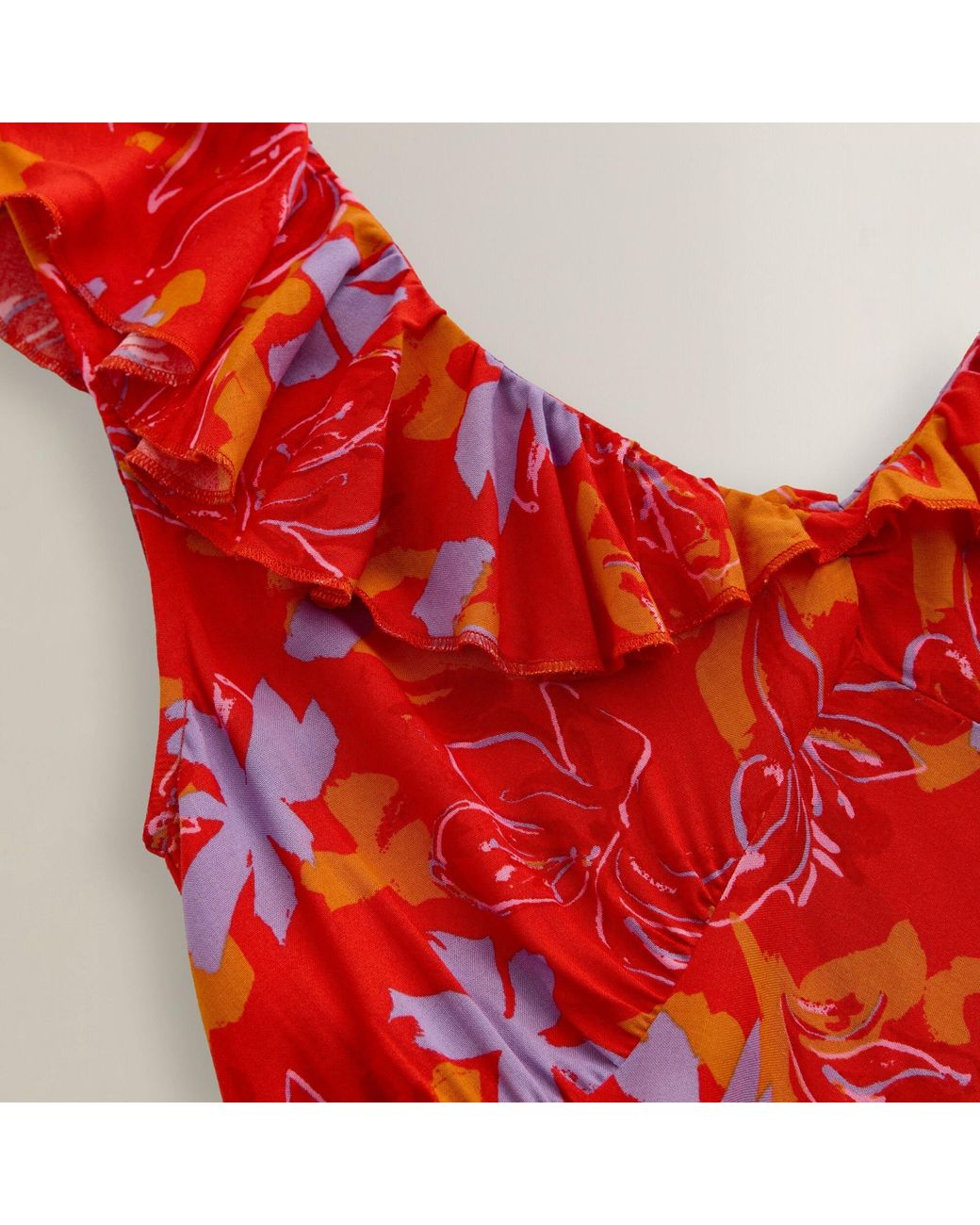 Regatta Red Casablanca V-Neck Ruffle Midi Milkmaid Dress