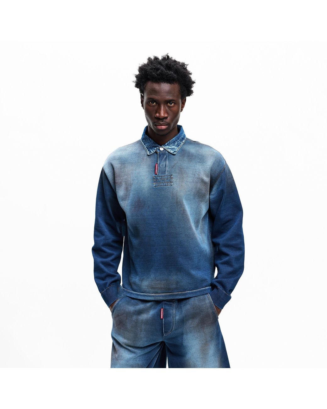 DSquared² Blue Dsq Denim Long Sleeve Polo Shirt for men