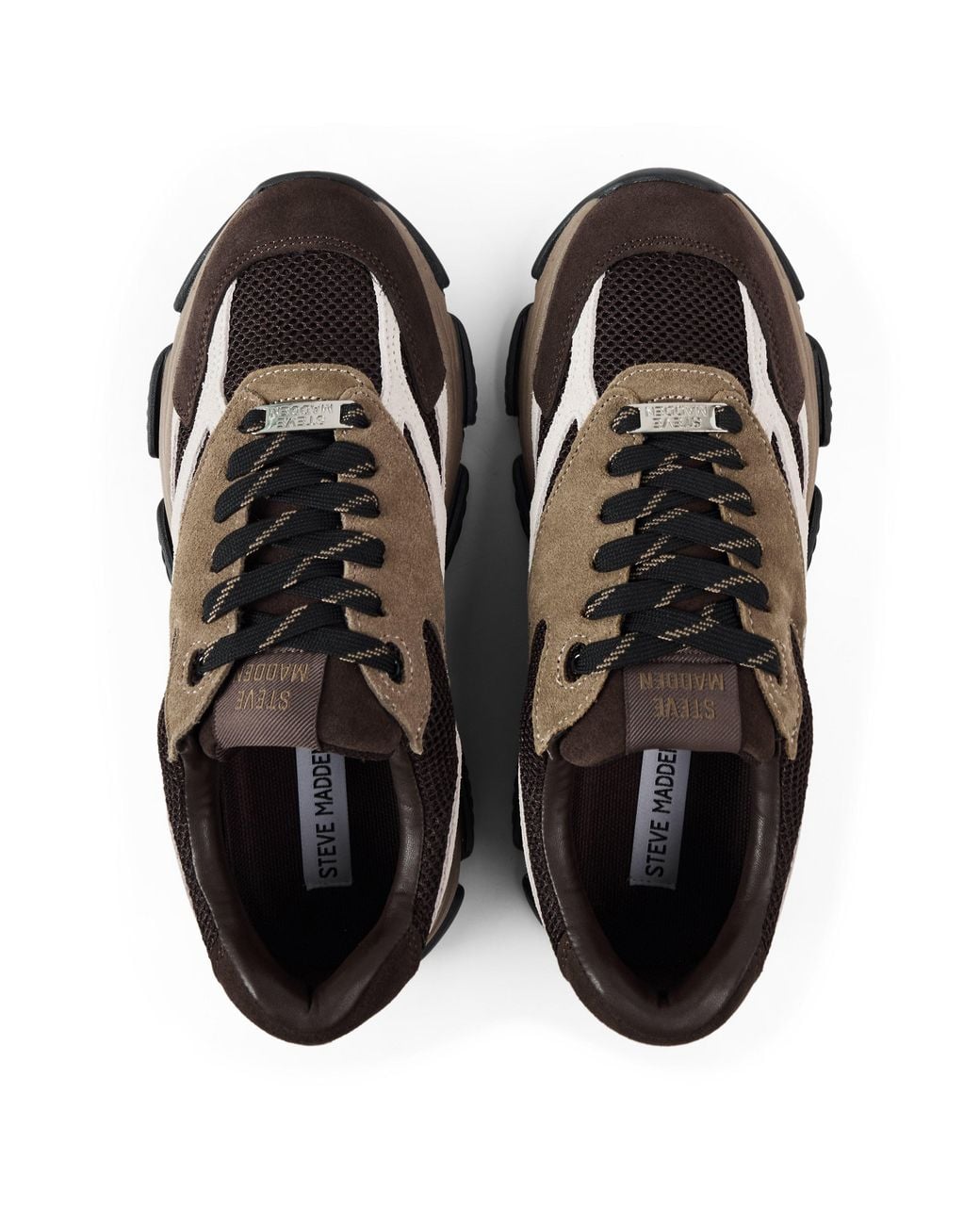 Steve Madden Brown Front Row Suede Lace-Up Chunky Trainers