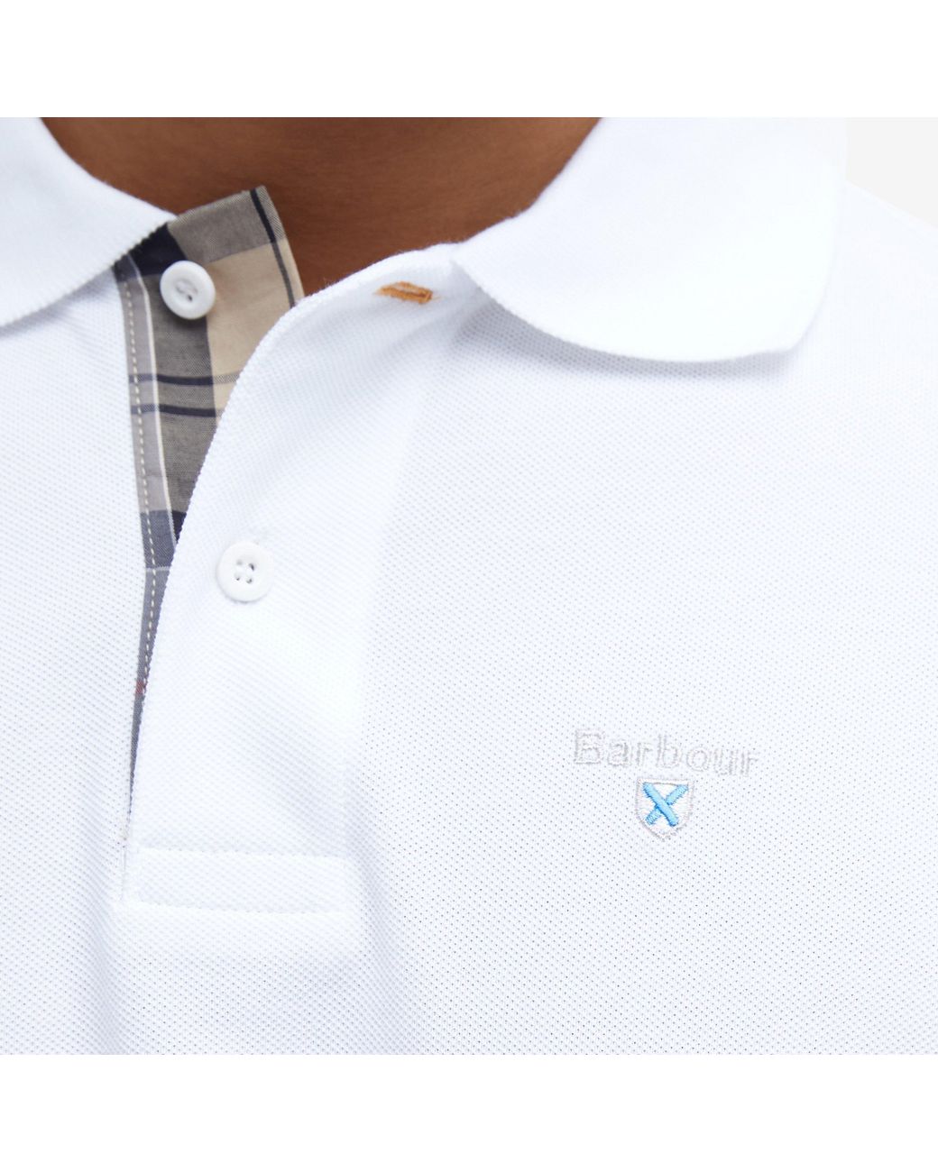 Barbour White Tartan Pique Polo Shirt for men