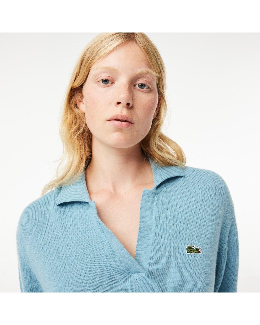 Lacoste Blue Crocodile Logo Collared Neck Long Sleeve Sweater
