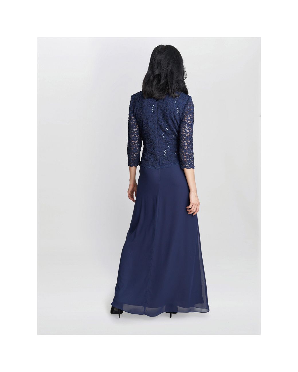 Gina Bacconi Blue Virginia Maxi Lace Dress & Chiffon Skirt